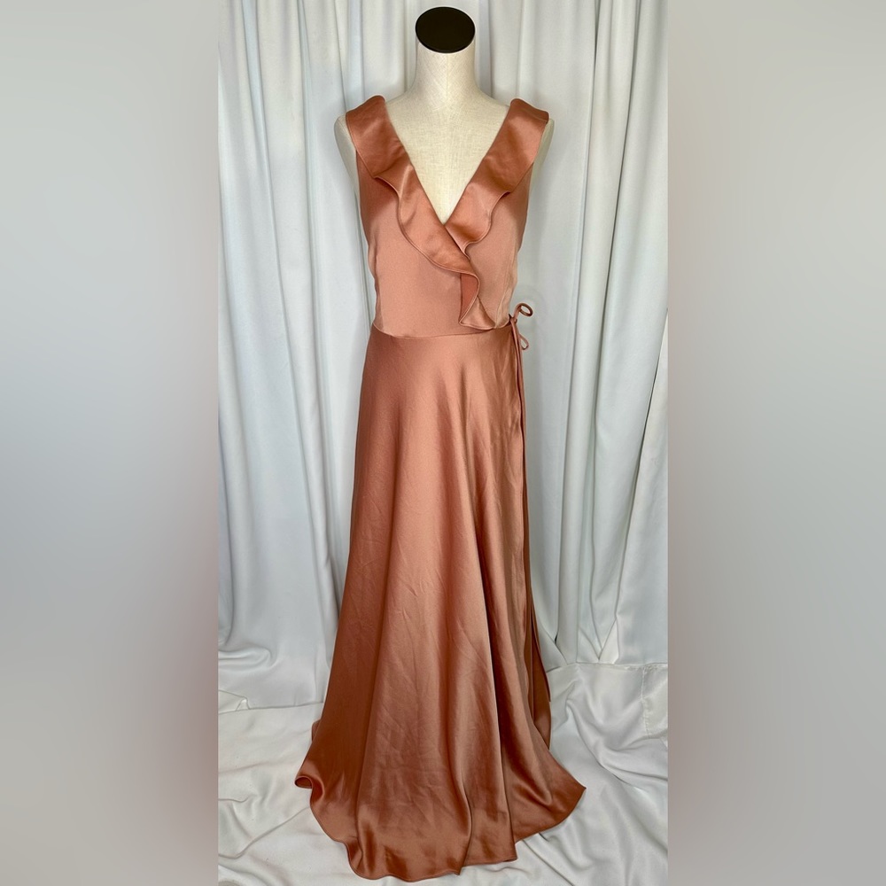BHLDN Sedona Tansy Satin Charmeuse Ruffle Maxi Wrap Gown Sedona Sunset Size 16